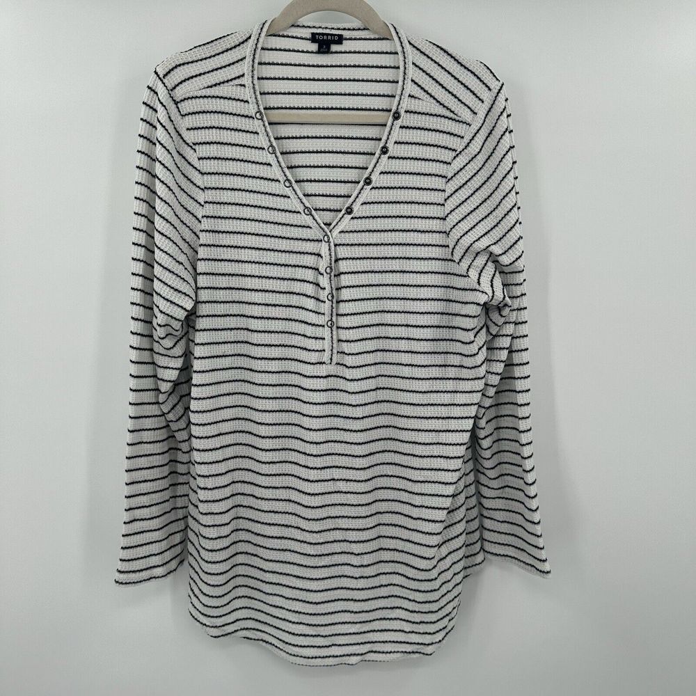 Torrid Black White Waffle Knit Snap Henley Long Sleeve T Shirt‎ Sz 3X